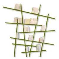 compagnie - bibliothèque mikado - vert - 20 x 215 x 220 cm - designer jean-françois bellemère - bois, hêtre laqué