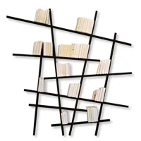 compagnie - bibliothèque mikado - noir - 20 x 215 x 220 cm - designer jean-françois bellemère - bois, hêtre laqué