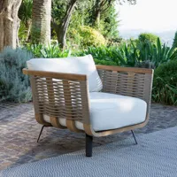 unopiu - fauteuil rembourré welcome en bois, fibre synthétique polyoléfine couleur bois naturel 92 x 98.85 68 cm made in design
