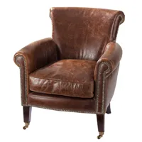 fauteuil en cuir marron effet vieilli