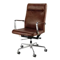 fauteuil de bureau à roulettes en cuir marron et métal