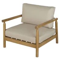 fauteuil de jardin en bois d'acacia massif et coussins beiges