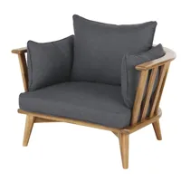 fauteuil de jardin en acacia massif et coussins gris anthracite