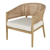 fauteuil de jardin professionnel en résine tressée imitation rotin et coussin écru en toile recyclée, oeko-tex®