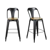 chaises de bar en métal noir et bois de manguier h74 (x2)