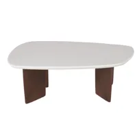 table basse blanche pieds en bois d'acacia l114