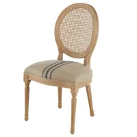 chaise médaillon cannée en lin beige et gris et bois de frêne massif