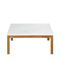 table basse de jardin en composite imitation marbre blanc et bois d'acacia