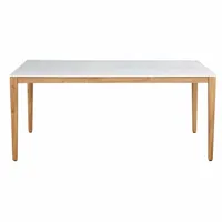 table de jardin en bois d'acacia et composite effet marbre blanc 8 personnes