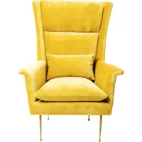fauteuil rétro en velours jaune et acier doré