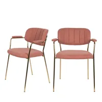 lot de 2 chaises avec accoudoirs et pieds dorés rose