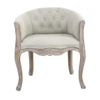 fauteuil capitonné en bois blanchi et polyester beige