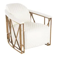 fauteuil en cuir matelassé blanc et structure en inox cuivré