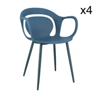 lot de 4 fauteuils de table en polypropylène bleu cobalt