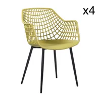 lot de 4 fauteuils de table en polypropylène jaune
