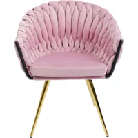 chaise avec accoudoirs en velours rose et acier doré