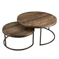 tables basses gigogne en teck recyclé acacia mahogany métal noir d80
