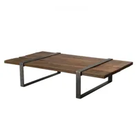 table basse multi-planches en bois massif cerclée métal l161