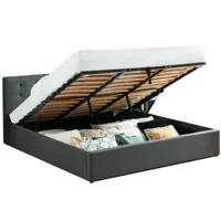 lit coffre gris anthracite 180x200 avec sommier et tête de lit