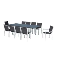 table de jardin extensible et 10 chaises alu/textilène blanc