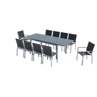 table de jardin extensible et 10 chaises alu/textilène gris