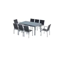 table de jardin extensible et 8 chaises alu/textilène gris