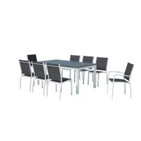 table de jardin extensible et 8 chaises alu/textilène blanc