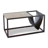 table basse porte-revue en pierre et métal noir