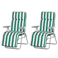 lot de 2 chaises longues pliables vert blanc