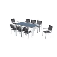 table de jardin et 8 fauteuils aluminium et textilène gris