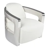fauteuil en cuir blanc et structure en acier inoxydable