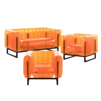 salon de jardin design 1 canapé et 2 fauteuils oranges cadre aluminium