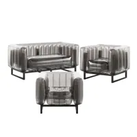salon de jardin design 1 canapé et 2 fauteuils noirs cadre aluminium