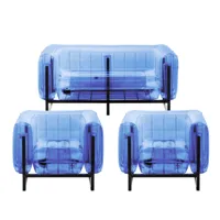 salon de jardin design 1 canapé et 2 fauteuils bleus cadre aluminium