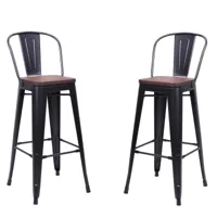 2 chaises de bar en acier gris et bois foncé