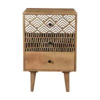 table de chevet en bois, 3 tiroirs à motifs