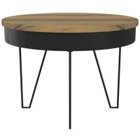 table basse ronde en bois d'acacia et métal noir d60 cm