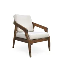 fauteuil en bois marron et tissu blanc