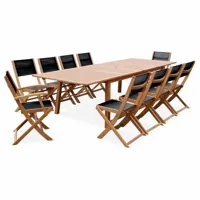 table de jardin extensible 10 chaises en bois d'eucalyptus noir