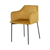 fauteuil jaune moutarde en velours et pieds en métal noir