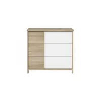 commode 3 tiroirs décor bois et blanc bébé - 95 x h91cm
