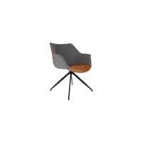fauteuil en cuir marron et tissu gris