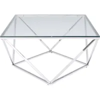 table basse en verre et acier argenté