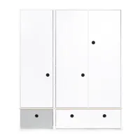 armoire 3 portes façades tiroirs gris perle-blanc