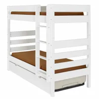 lit superposé haut avec sommier gigogne bois massif blanc 90x200 cm
