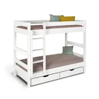 pack lit superposé avec tiroirs bois massif blanc 80x190 cm