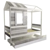 lit cabane avec tiroir bois massif gris 90x190 cm
