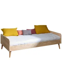 lit avec barrière et pieds bois massif 90x190 cm