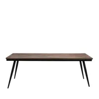 table à manger en métal et teck recyclé 200x90cm bois foncé  et  noir
