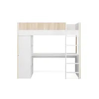 lit mezzanine avec bureau 90x190 blanc et bois
